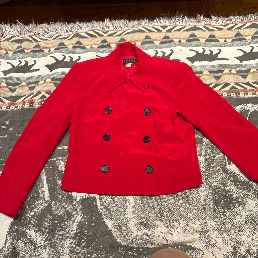 Spenser Jeremy Vibrant Red Cropped Pea Coat